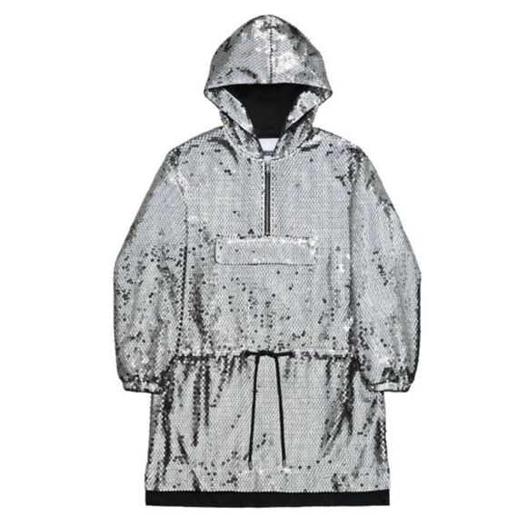 Limited-Edition Jeremy Scott Moschino X H&M Silver Sequin Hoodie Mini Dress NWT - Picture 3 of 9